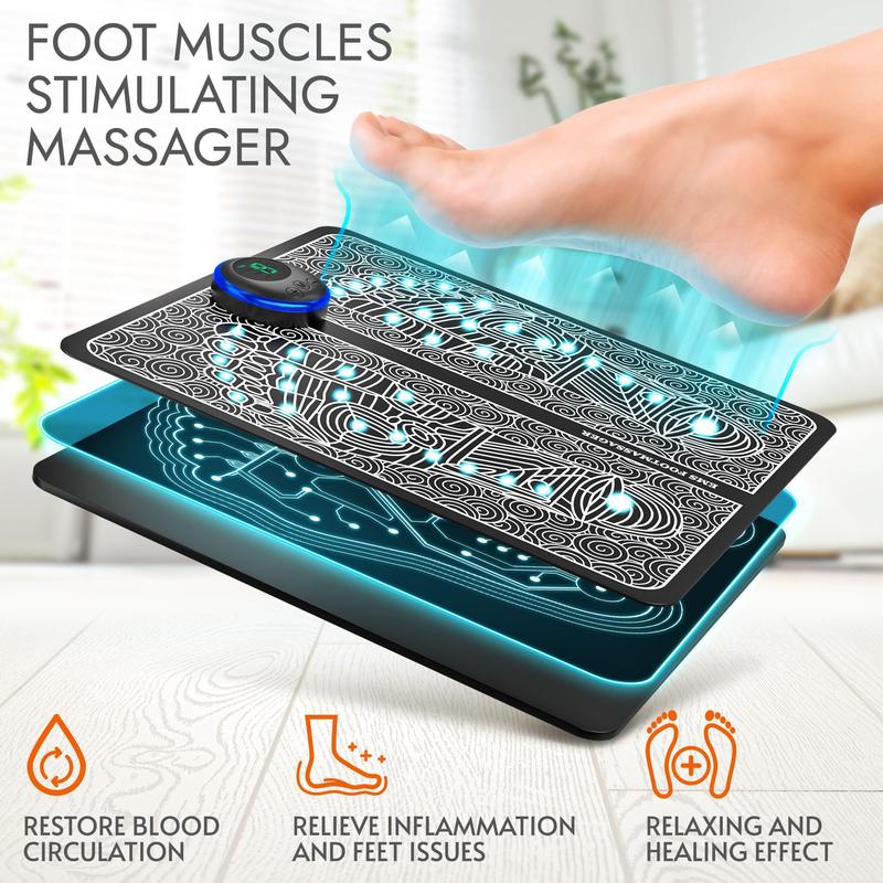 EMS Foot Massager for Relaxation -Foldable USB-charging Feet Massage Mat-8 Modes, 19 Intensive Levels Anti Fatigue,Acupoints Effecting Massage Tool with Remote Control(1 Piece)