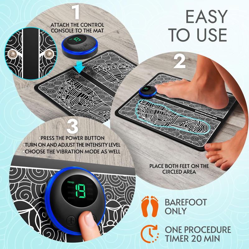 EMS Foot Massager for Relaxation -Foldable USB-charging Feet Massage Mat-8 Modes, 19 Intensive Levels Anti Fatigue,Acupoints Effecting Massage Tool with Remote Control(1 Piece)