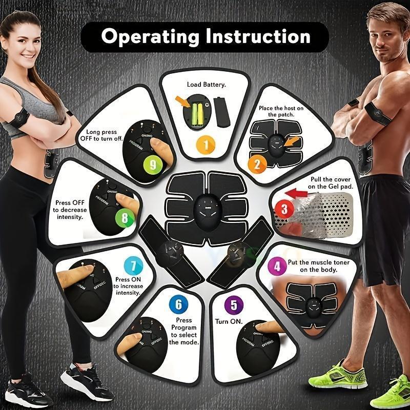 Wireless EMS Muscle Trainer - Tone and Strengthen Your Abs, Arms, and Glutes with 6 Intelligent Modes for Home and Office Fitness, Perfect for Men and Women Seeking a Full-Body Workout Rechargeable and battery-based two random