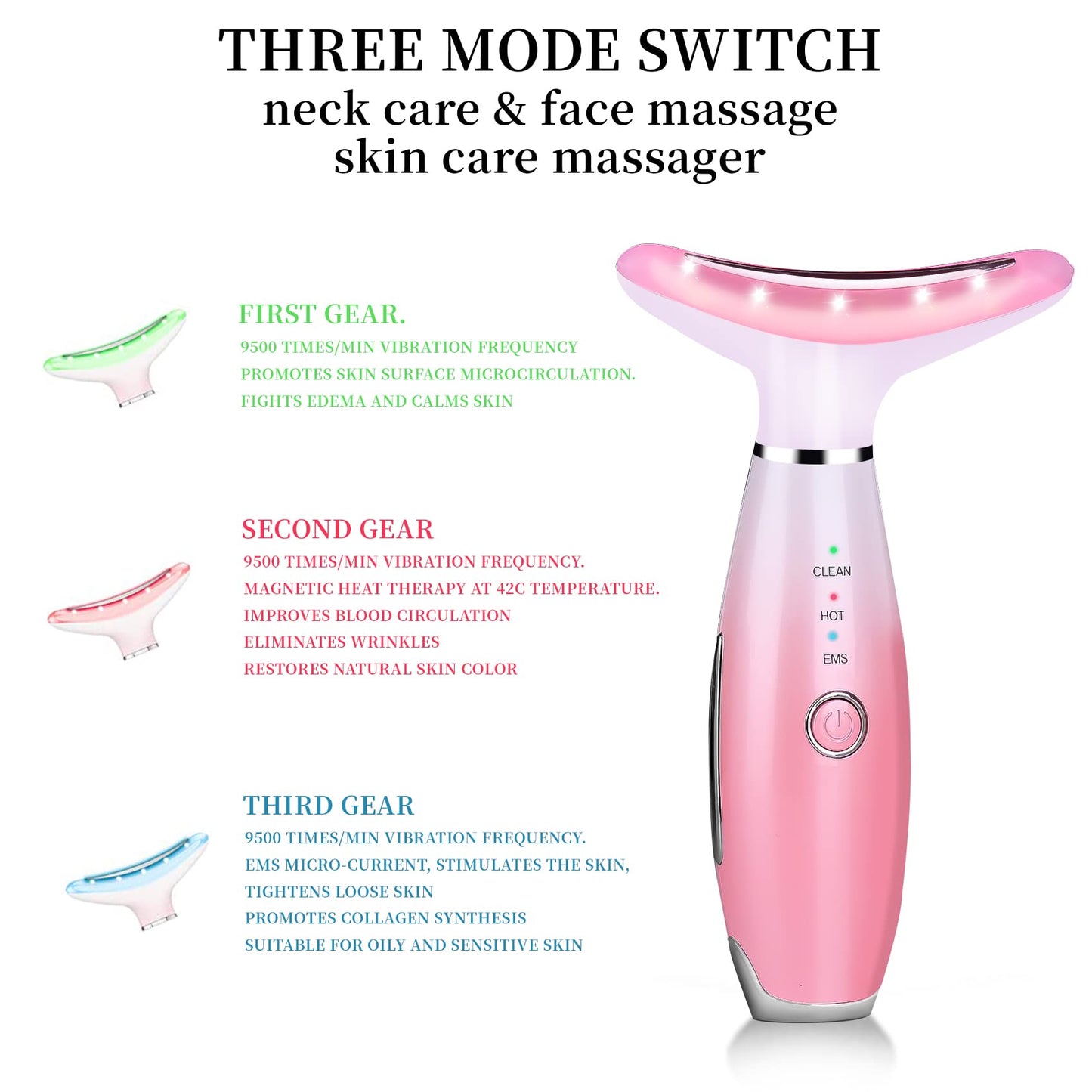 3-in-1 Facial Vibrating Massager for Face and Neck, Based on Triple Action LED, Thermal, and Vibration Technologies for Skin Care,Improve,Firm,Tightening and Smooth